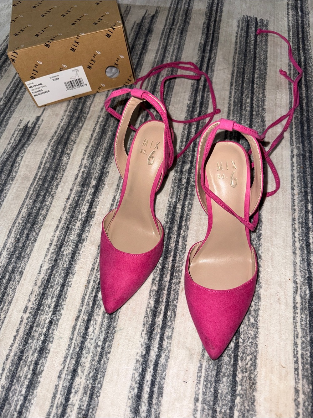 Mix No. 6 Hot Pink Pointed Toe Ankle Tie Pumps